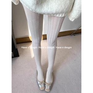Have u desgin Xuân Thu Pháp Retro Tình Yêu Jacquard Co Giãn Quần Sữa Trắng Nhung Ôm Hơn Nhìn Đáy Tất