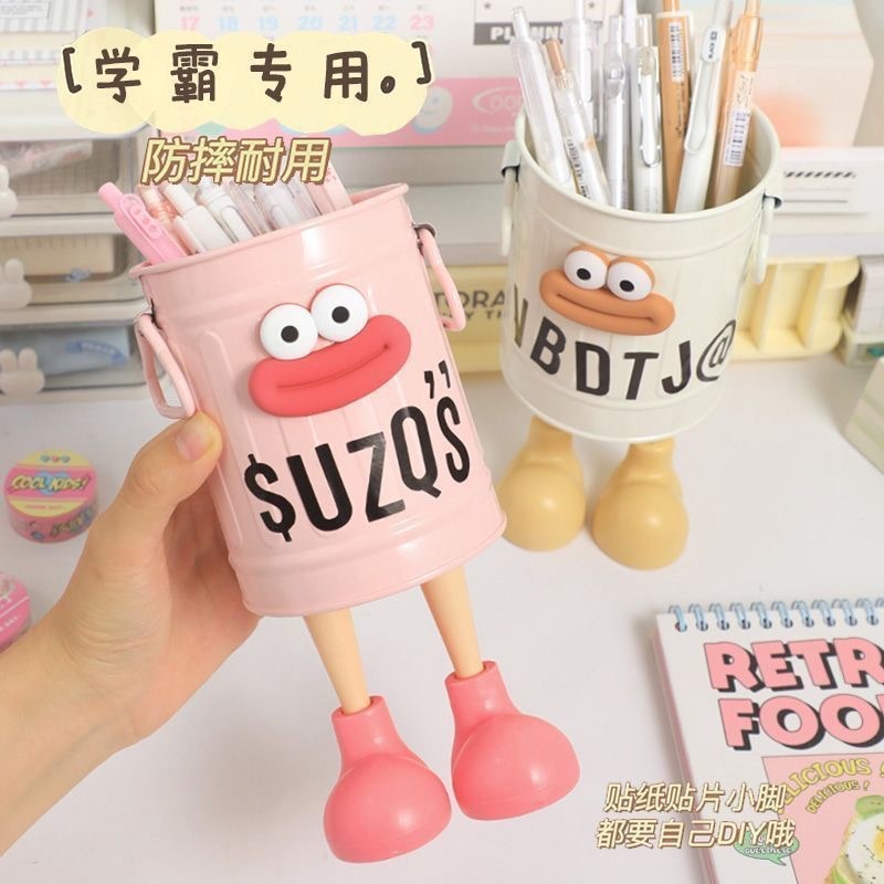 Mới Dễ Thương Miệng Lớn Bút Chì Giá Đỡ Hoạt Hình Dung Tích Lớn Để Bàn Lưu Trữ Xô Tròn DIY Mỹ Phẩm Bàn Chải Hộp Đựng Học Sinh Văn Phòng Phẩm Quà Tặng