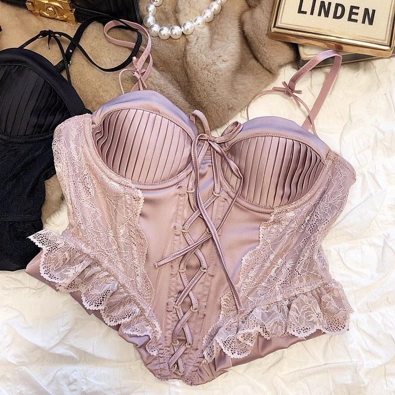 Pháp Gợi Cảm Satin Ren Áo Nóng Hẹp Eo Mỏng Hơn Nhìn Đồ Lót Hỗ Trợ Hàng Đầu Xương Cá Áo Ngực Mỏng Thép Mềm Vòng Áo Ngực
