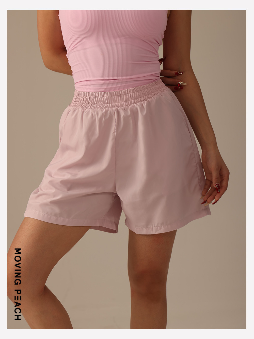 Mô tả MOVING PEACH Nữ Thể Thao Quần Giữa Tầng Cao Tay Trước Túi Chạy Bộ Ngoài Trời Quần Short Thoáng Khí Nhanh Khô Với Quần Short Bên Trong BPF - 6