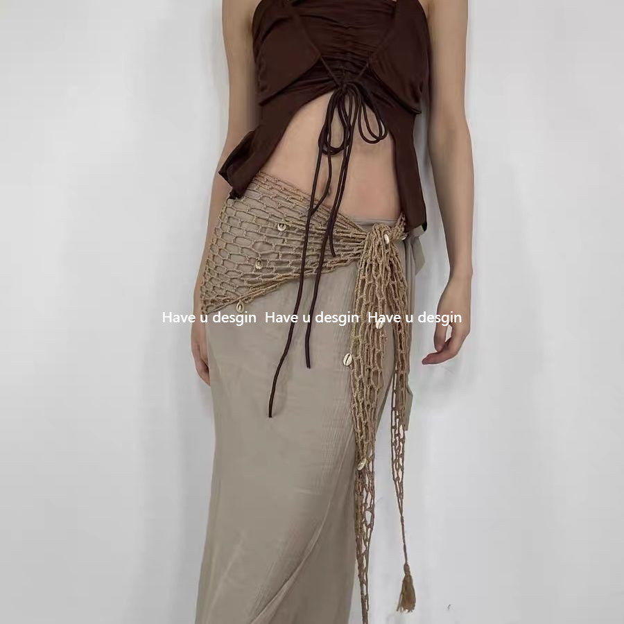 Have u desgin Wasteland Phong Cách Lang Thang Phong Cách Móc Tay Khăn Độc Đáo Hippie Fishnet Vỏ Đi Biển Khăn Tam Giác Khăn Trùm Đầu Đa Năng