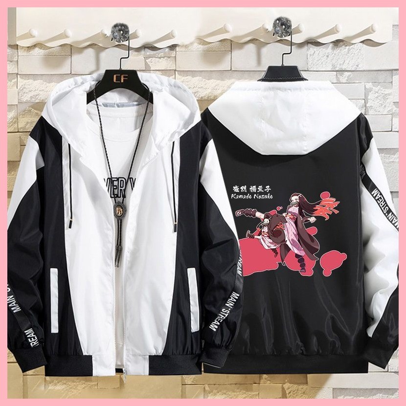 Áo khoác dài tay Demon Slayer Tomioka Nezuko Zenitsu shinobu Demon Slayer Quần áo mùa xuân thu Quần áo hàng hóa Áo khoác hai chiều Nam nữ sinh trung học Anime Nezuko Áo khoác dày hợp thời trang
