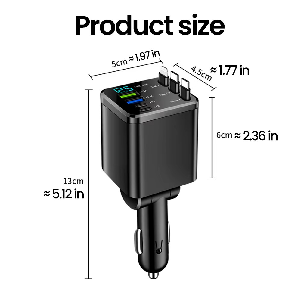 Đa Năng 7 TRONG 1 Sạc Xe Hơi Có Thể Thu Vào USB Loại C PD Cáp Có Thể Thu Vào Cho Điện Thoại Samsung Dây Sạc Nhanh Thuốc Lá Bật Lửa Adapter