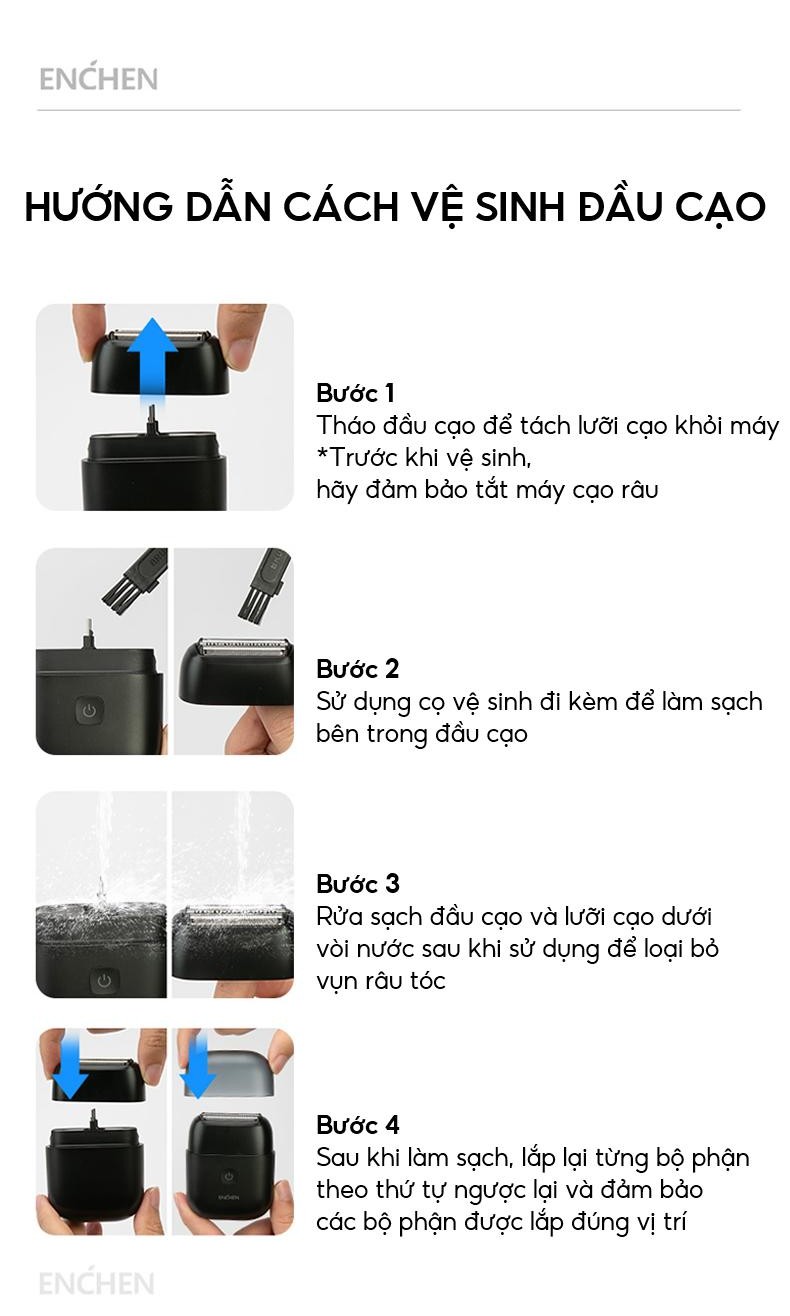 Mô tả Máy cạo râu Enchen Mini MS002 lưỡi dao linh hoạt, động cơ mạnh mẽ chống nước toàn thân - BH 6 tháng - 11