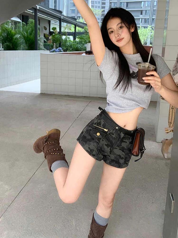 Lan ~ Ngụy Trang Quần Short Denim Nữ Mùa Hè Phong Cách Mới Phong Cách Mỹ Đường Phố Hot Girl Cao Cấp Ôm Hơn Thiết Kế Dáng Rộng Nóng Quần