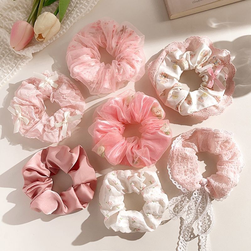 Bộ 7 Món Phong Cách Hàn Quốc Streamer Dây Buộc Tóc Lưới Scrunchy Dây Buộc Tóc Nữ Phụ Kiện Tóc
