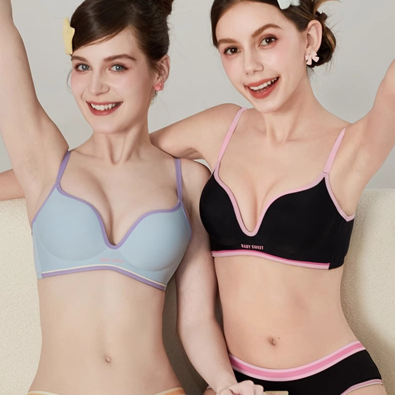 Áo Ngực + Quần Lót Bé Gái Trẻ Bộ Áo Ngực Mềm Mại Liền Mạch Không Dây Nữ Bralette Nhỏ Ngực Đẩy Lên Quần Lót Nữ