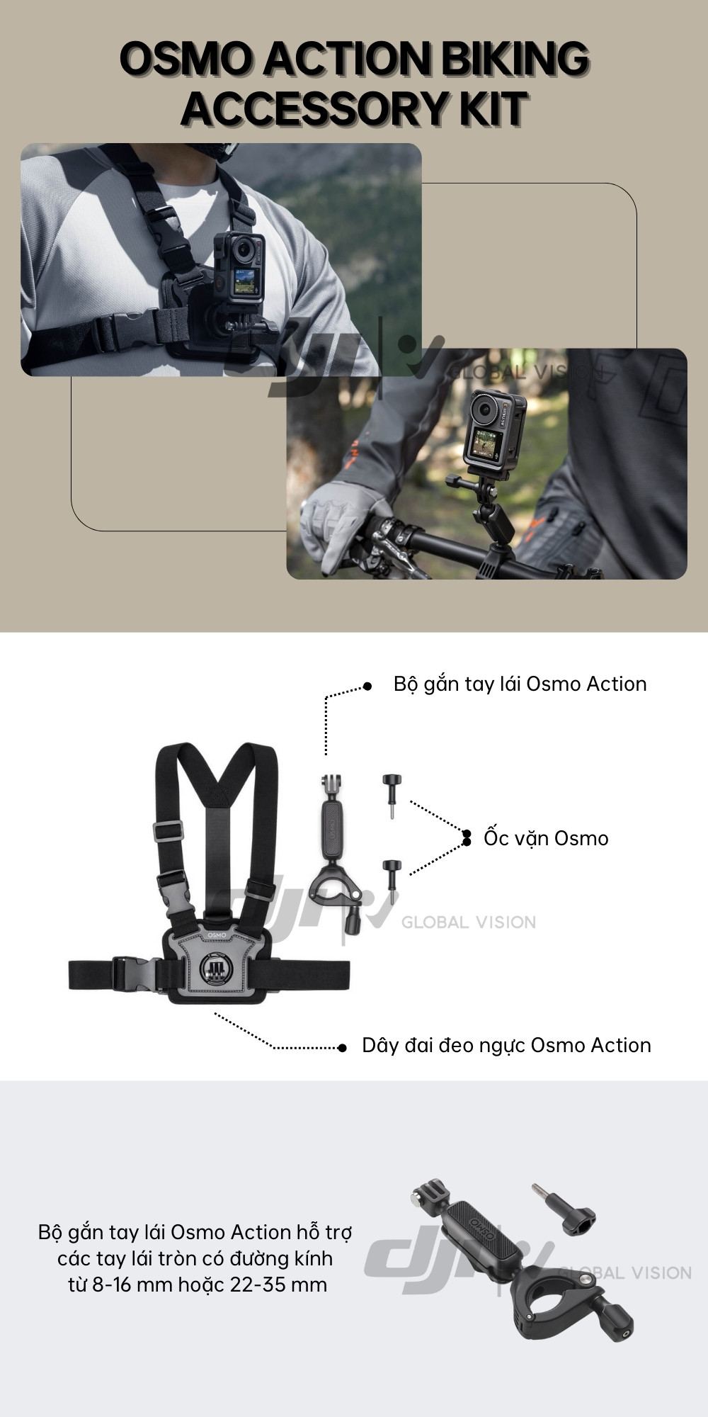 Mô tả Bộ phụ kiện lái xe chuyên dụng DJI cho Osmo Action camera hành động đeo trước ngực và gắn tay lái cao cấp chính hãng - 1