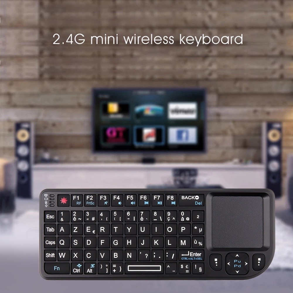 Bàn Phím Không Dây Mini 2.4G RF Tây Ban Nha Pháp Nga Bàn Phím Tiếng Anh Đèn Nền Chuột Bàn Di chuột Cho PC Notebook Hộp Tivi Thông Minh