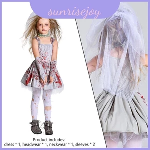 Kinh Dị Màu Xám Máu Ma Cô Dâu Trang Phục Cho Halloween Phong Cách Công Chúa Đầm Có Ren Và Vải Sheer