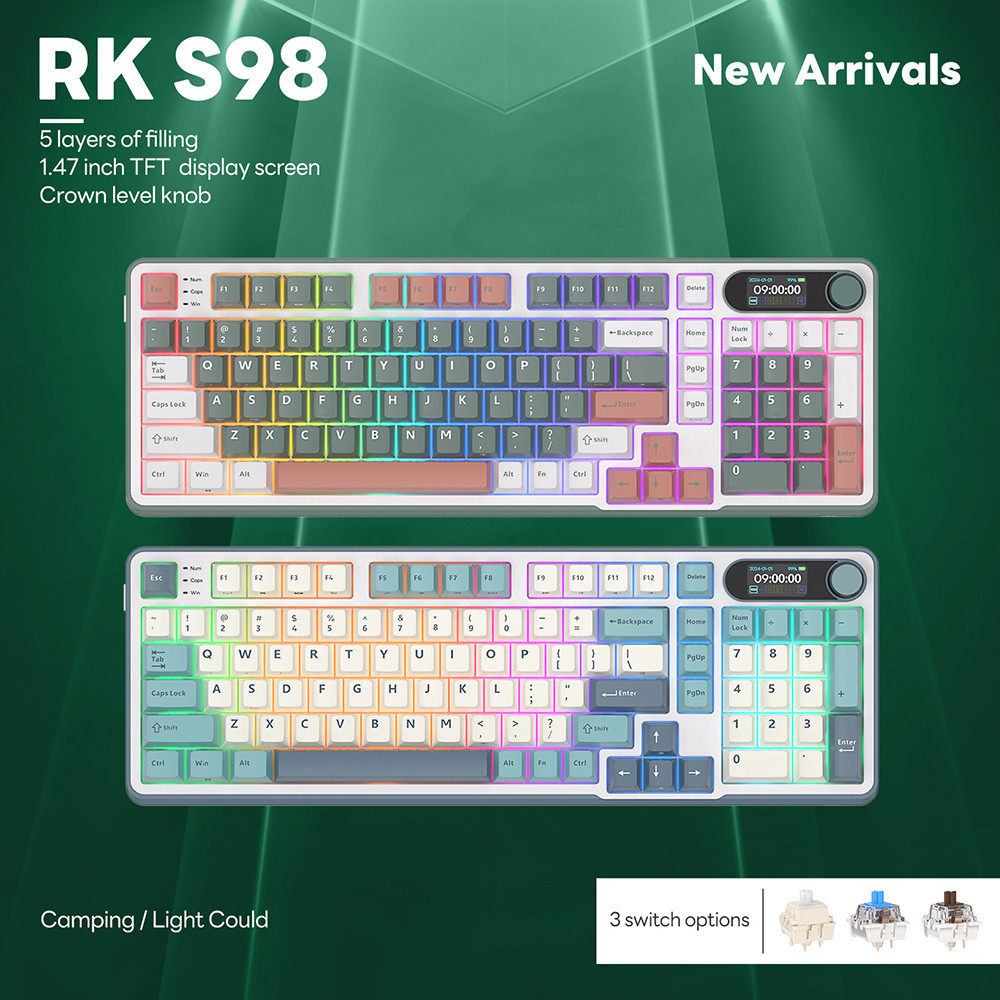 Mô tả Rk Royal Kludge RK S98 98 Key Tri-Mode RGB Có Dây Bluetooth 2.4G Không Dây 3 Chế Độ Với Màn Hình TFT - 1