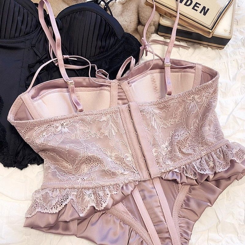 Pháp Gợi Cảm Satin Ren Áo Nóng Hẹp Eo Mỏng Hơn Nhìn Đồ Lót Hỗ Trợ Hàng Đầu Xương Cá Áo Ngực Mỏng Thép Mềm Vòng Áo Ngực
