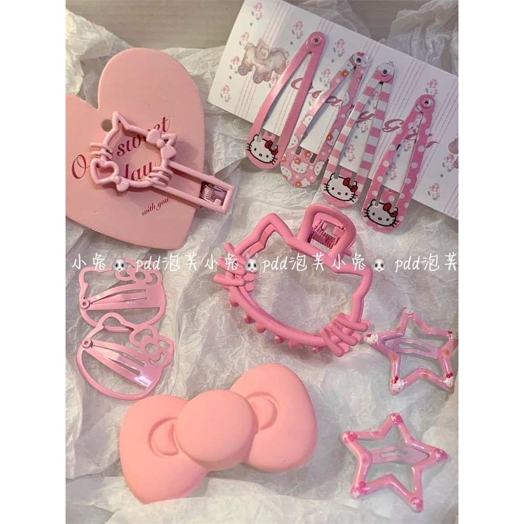Pink kitty Kẹp Tóc Nơ kt Bên Nổ Kẹp Phụ Kiện Tóc Nữ Dễ Thương