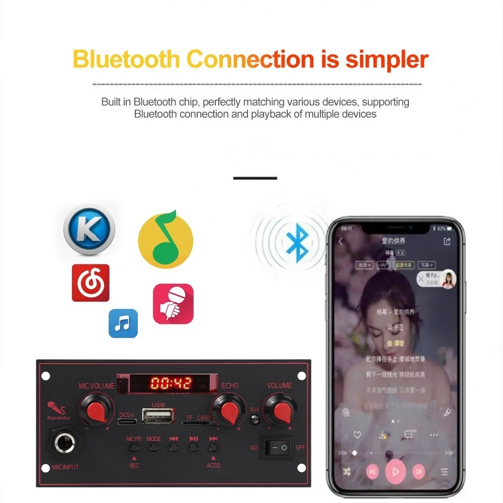 Bộ khuếch đại Bluetooth Bộ giải mã 20W DC 5V 6.5mm Micro Đài FM TF USB Âm thanh xe hơi Máy nghe nhạc Loa Điều khiển âm lượng DIY