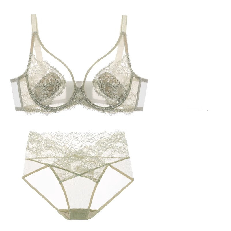 Bộ áo ngực thêu nữ Vòng thép mềm Đồ lót bé gái Cốc mỏng Quần lót Bralette nữ
