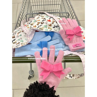 Have u desgin Winter Original Handmade Bow Dệt kim Găng tay ấm áp sang trọng