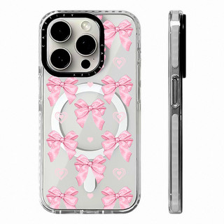 Ốp điện thoại sạc từ tính không dây hình nơ màu hồng tương thích cho IPhone11 12 13 14 15 16 Pro Max Cover 16 PLUS Silicone mềm trong suốt Vỏ chống sốc