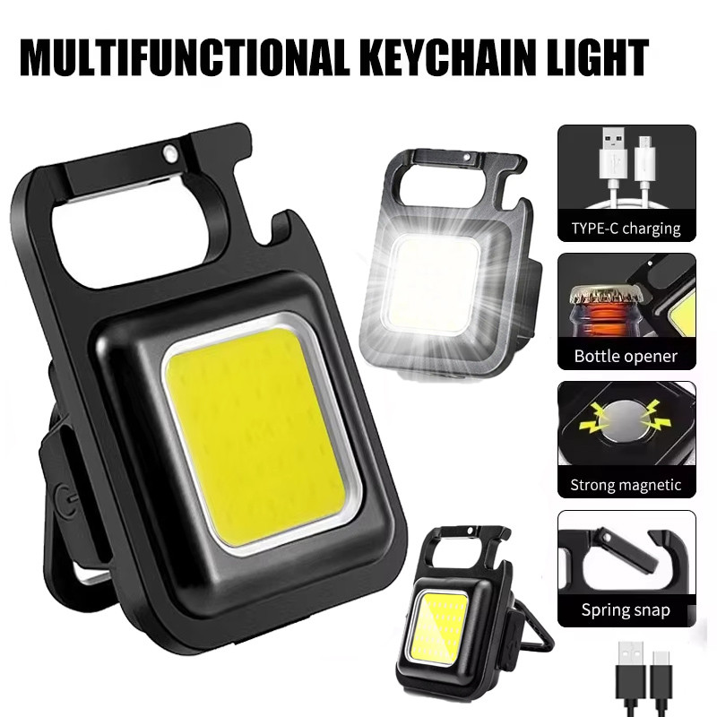 3 Chiếc Di Động Mini COB Đèn Pin Móc Khóa Đèn Làm Việc Đèn Sạc Bỏ Túi Dụng Cụ Mở Chai Đèn Có Đế Từ Tính Cho Cắm Trại Ngoài Trời