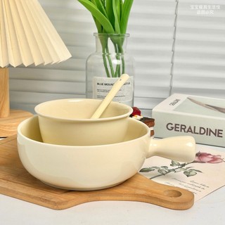 Bát gốm Kem Tay Cầm Bát Có Thìa Bộ Đồ Ăn Đĩa Ăn Chịu Nhiệt Độ Cao