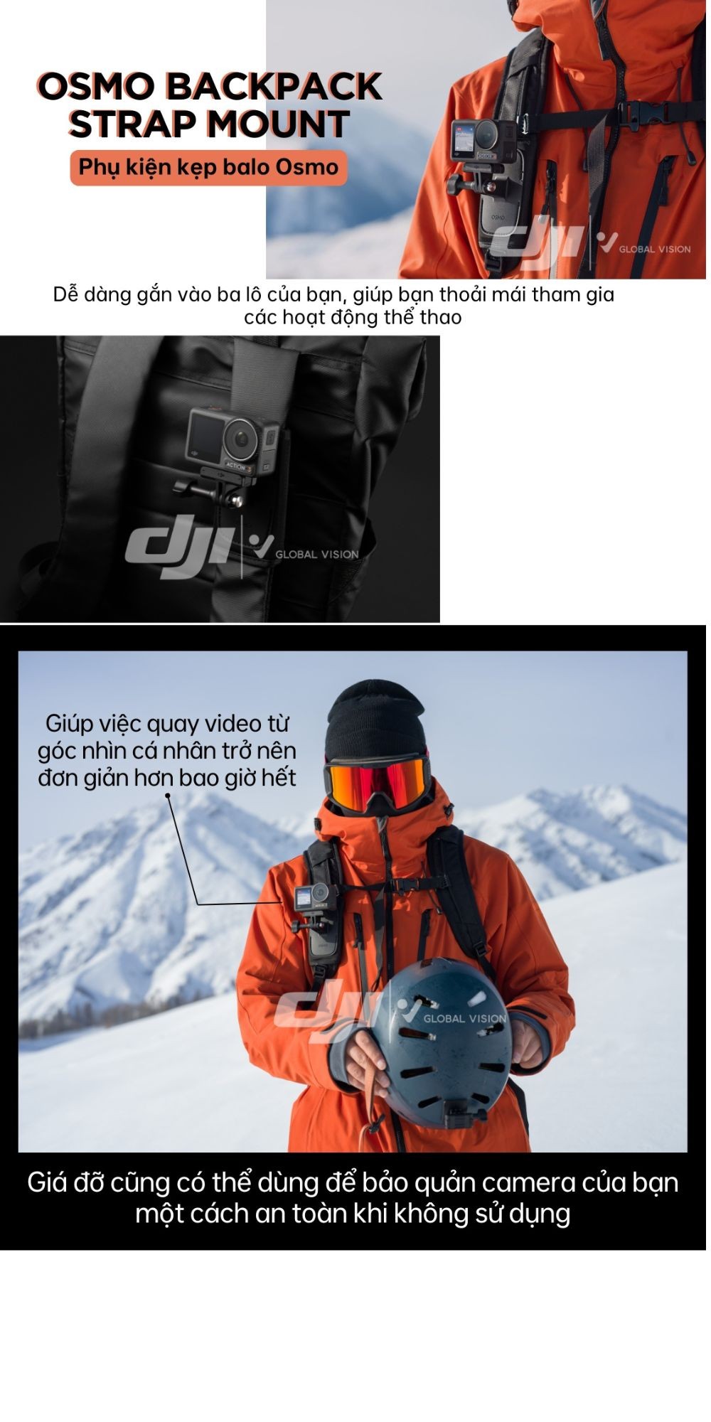 Mô tả Phụ kiện kẹp balo gắn máy ảnh DJI dành cho Osmo Action camera hành động cao cấp chính hãng - 1
