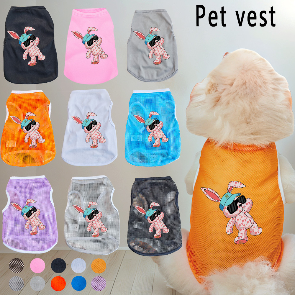 Áo Vest thú cưng có họa tiết thỏ, máy giặt, vải mềm, quần áo thú cưng không tay thoải mái và thoáng khí cho mùa xuân hè, thích hợp cho chó nhỏ và vừa mèo