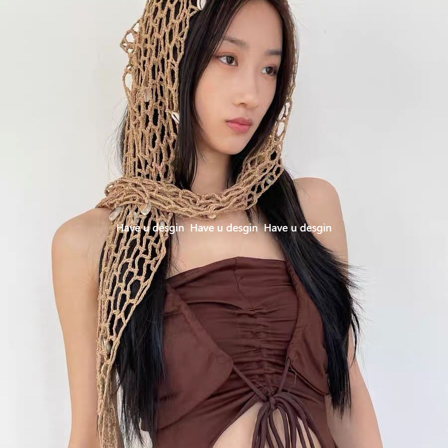 Have u desgin Wasteland Phong Cách Lang Thang Phong Cách Móc Tay Khăn Độc Đáo Hippie Fishnet Vỏ Đi Biển Khăn Tam Giác Khăn Trùm Đầu Đa Năng