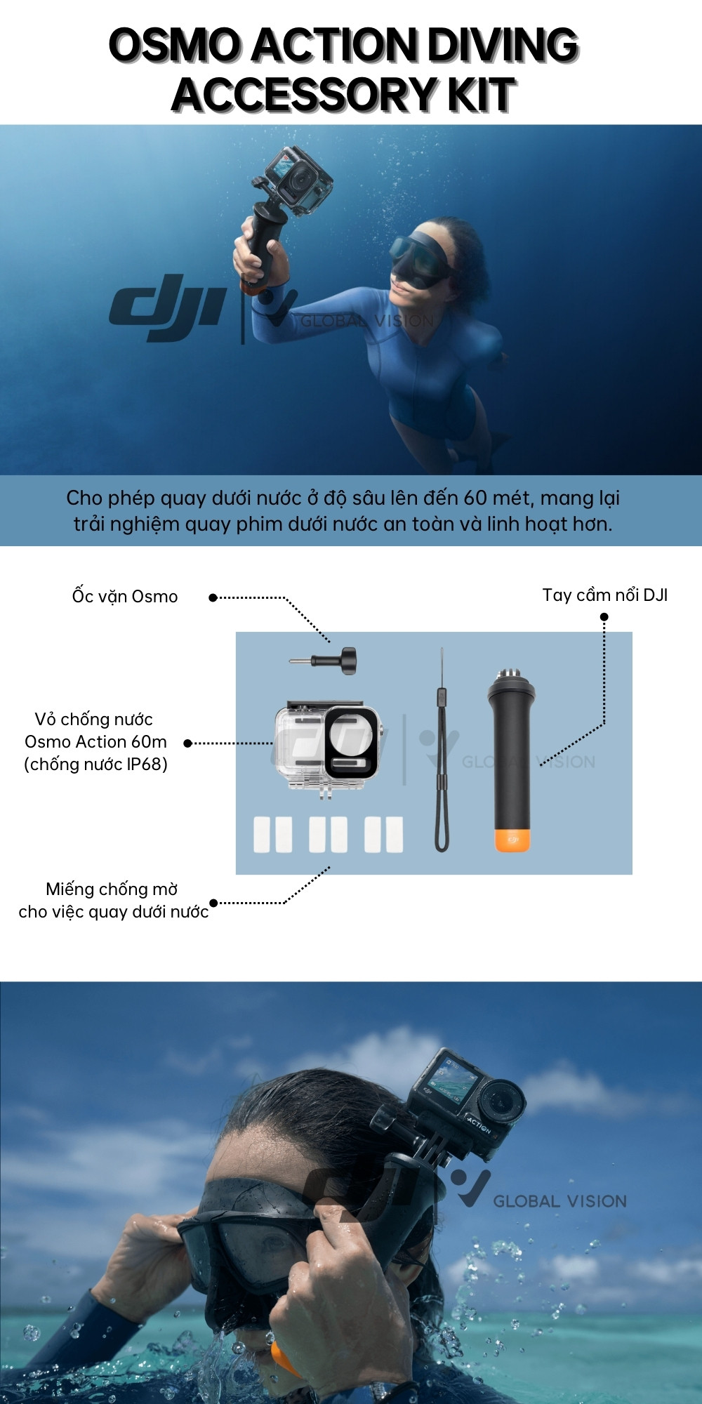 Mô tả Bộ phụ kiện lặn chống nước chuyên dụng DJI dành cho Osmo Action camera hành động cao cấp chính hãng - 1