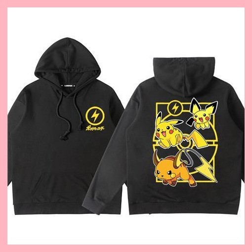 Áo khoác dài tay bỏ túi Quái vật Pikachu Charmander Bulbasaur Squirtle Psyduck Mewtwo Pokémon Áo bé trai Trẻ em Gengar Áo khoác trùm đầu Pikachu Quần áo chung bé trai Hợp thời trang