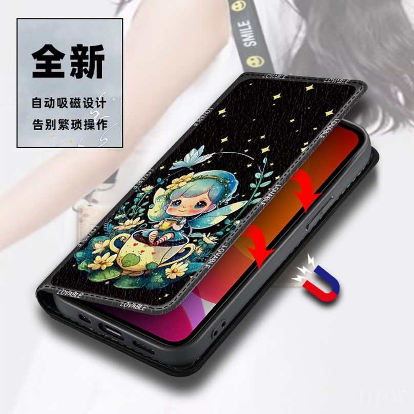 Ốp Lưng Da Samsung Flip Cover Thích Hợp Cho S21 + S22 FE S23 Ultra 5G Star Angel Girl Phone Case