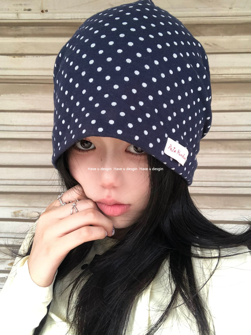 Mũ chui đầu phong cách Hàn Quốc đầu cổ chấm bi, mặt nhỏ, phù hợp mùa thu