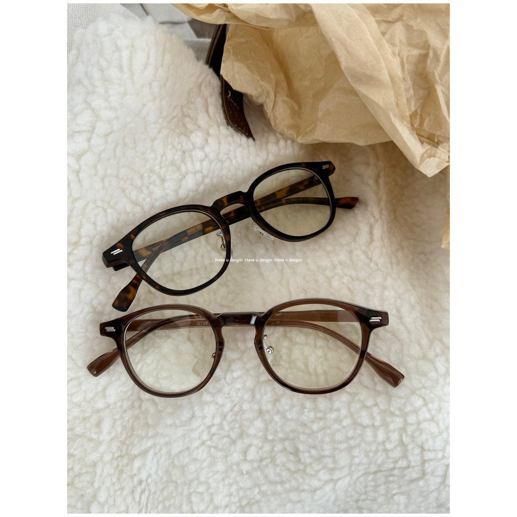 Have u desgin Flat Kính Khung Chống Xanh Kính lõm Hình Nam Nữ Retro Nhỏ Khung Tròn