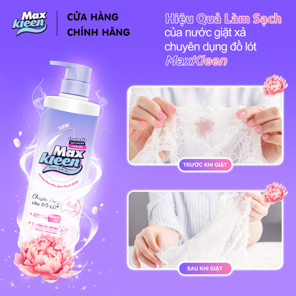 Mô tả Nước Giặt Xả MaxKleen chuyên dụng cho đồ lót chai 650g Hương hoa mẫu đơn thanh khiết - 3