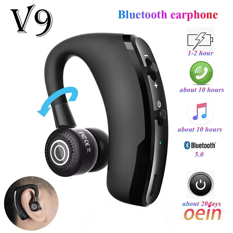 Tai nghe Bluetooth V9 không dây có mic, điều khiển cuộc gọi, chống ồn, cho iPhone/Xiaomi/Samsung