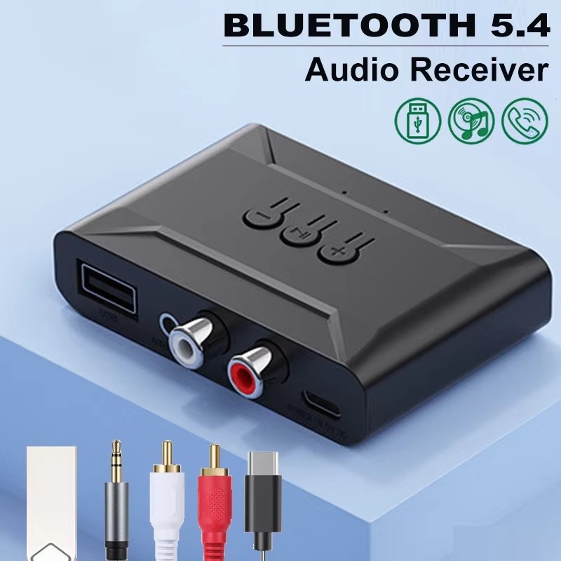 Bluetooth 5.4 Bộ Thu Âm Thanh Không Dây Đĩa U RCA 3.5 Mm AUX USB Stereo Bộ Chuyển Đổi Âm Nhạc Có MIC Cho Xe Ô Tô Bộ Khuếch Đại Loa Có Dây