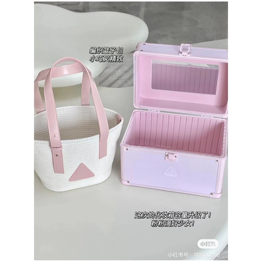 3ce Cherry Blossom Powder Hộp Đựng Mỹ Phẩm Sen Hồng Ba Lô Trong Suốt Gương Cầm Tay Hai Lớp Cốc Nước Gấp Quạt