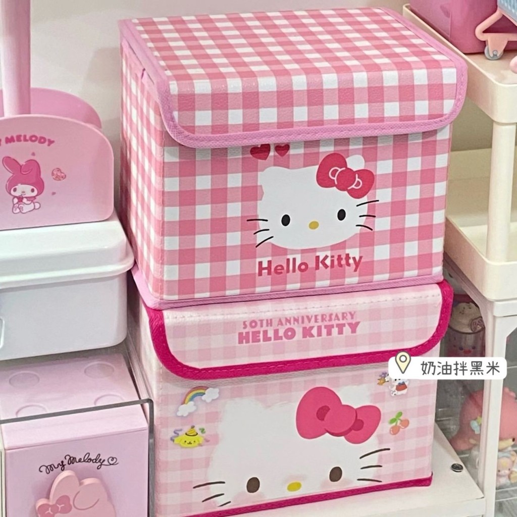 Cartoon kitty Giỏ đựng đồ để bàn Hộp lưu trữ có thể gập lại Đồ lặt vặt Chống bụi có nắp Hộp sắp xếp
