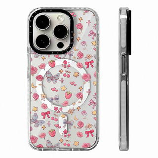Florals Dâu Tây Bướm Không Dây Sạc Từ Tính Tương Thích Cho IPhone11 12 13 14 15 16 Pro Max Cover 16 PLUS Silicon Mềm Trong Suốt Ốp Lưng Chống Sốc