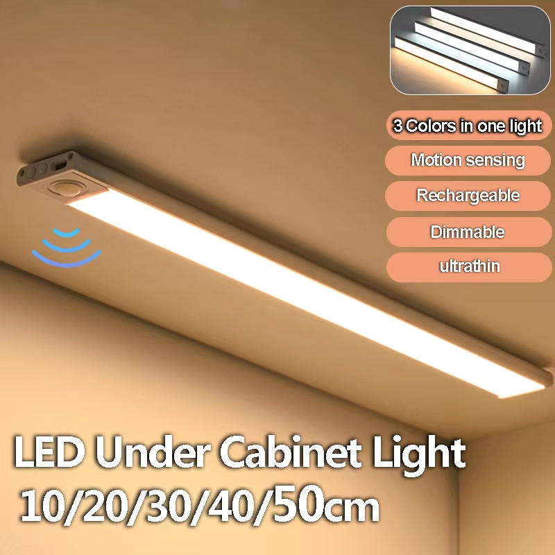 Có Thể Điều Chỉnh 3 Màu Đèn Ngủ LED Siêu Mỏng Cảm Biến Chuyển Động Thông Minh USB Không Dây Dưới Tủ Đèn Tủ Quần Áo Tủ Bếp Phòng Ngủ Chiếu Sáng