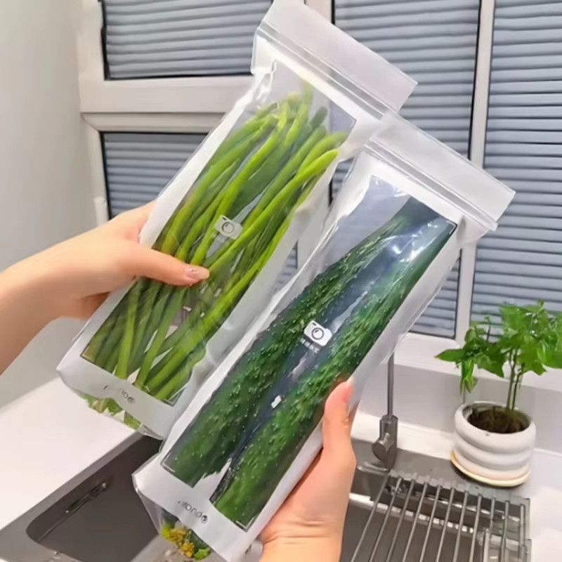 Túi Bảo Quản Rau Quả Dải Dài Thiết Kế Cói Trái Cây Tươi Giữ Túi Thực Phẩm Tủ Lạnh Túi Bảo Quản Nhà Bếp Kín Bao Bì Túi