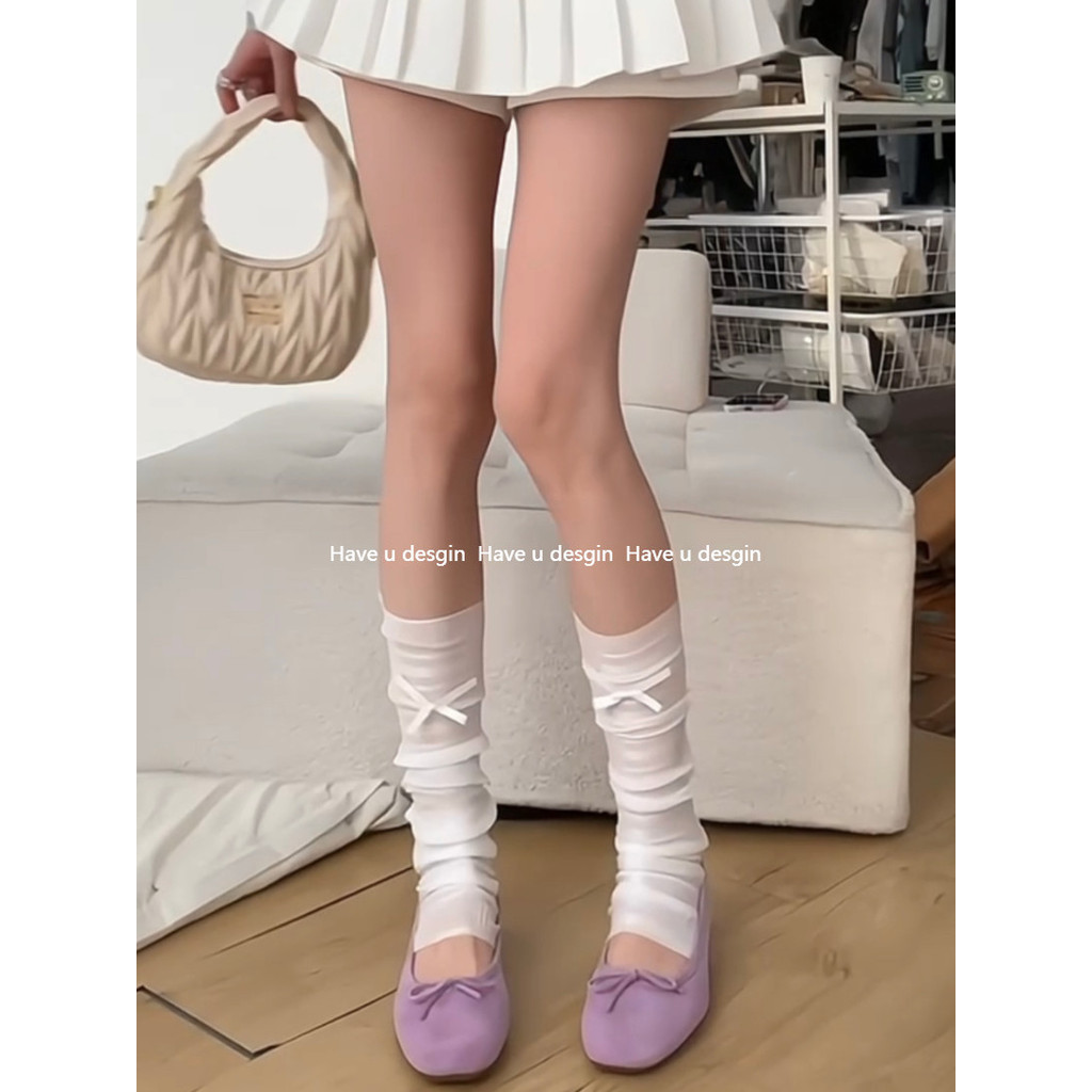 Có bạn desgin
 Băng Lụa Chống Nắng Tất Mùa Hè Cô Gái Dệt Kim Giữa Ống Tất Cọc Nữ Chân Trắng Bao Da Phong Cách Ba Lê Bê Tất