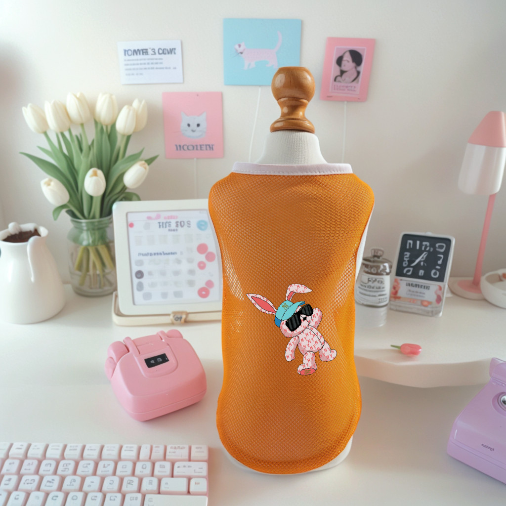 Áo Vest thú cưng có họa tiết thỏ, máy giặt, vải mềm, quần áo thú cưng không tay thoải mái và thoáng khí cho mùa xuân hè, thích hợp cho chó nhỏ và vừa mèo