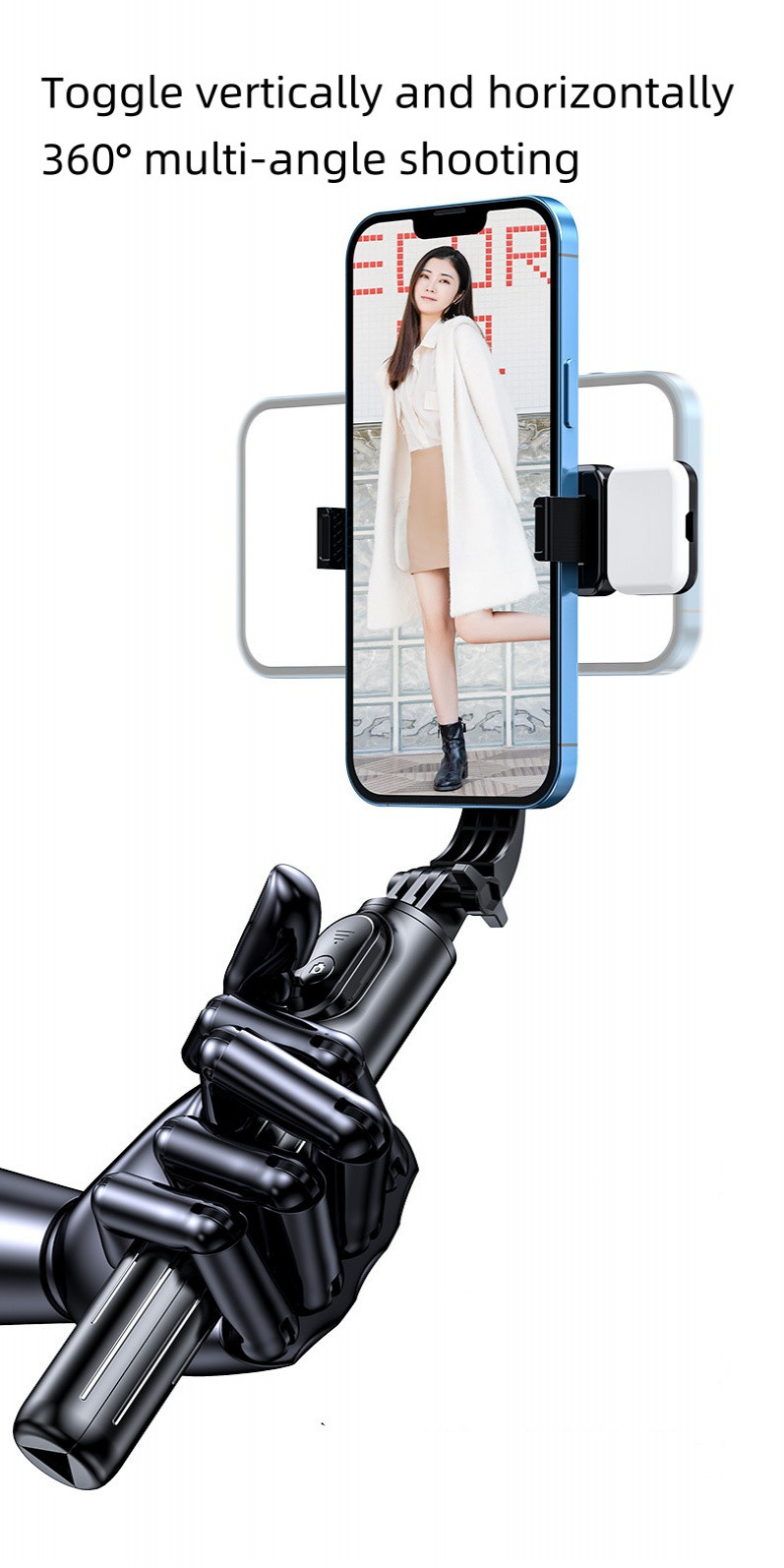 Mô tả Evebot Gậy selfie Bluetooth đa chức năng với đèn LED, điều khiển từ xa Bluetooth, chân máy ảnh, ảnh tự sướng hoặc phát trực tiếp, dễ mang theo - 2