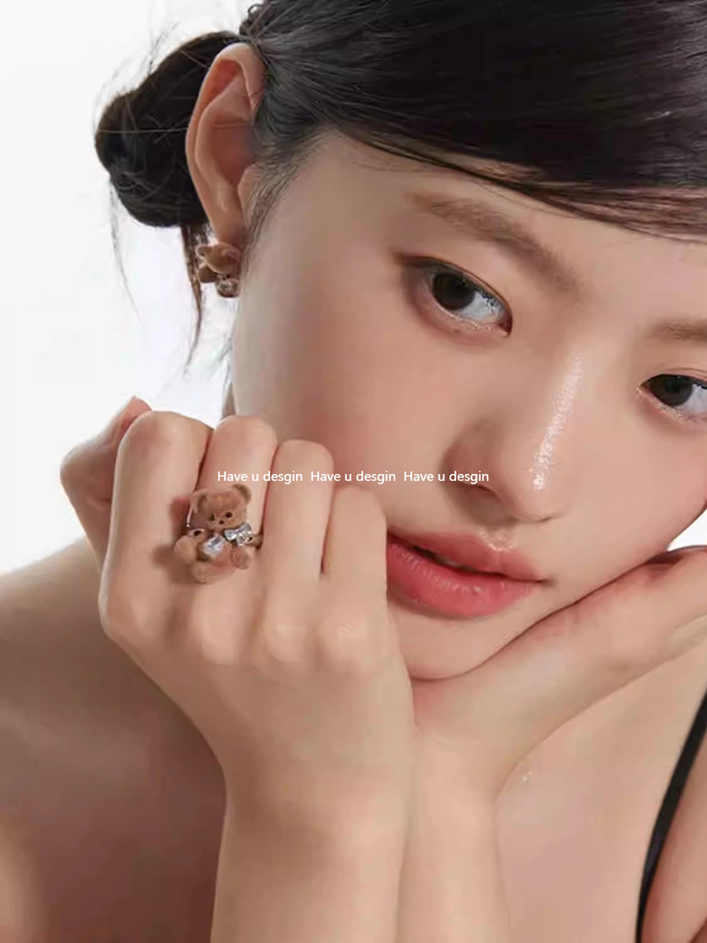 Có u desgin Đổ Xô Gấu Nơ Zircon Nguyên Bản Dễ Thương Cao Cấp Nhẫn Trang Sức Mở Nhẫn Trang Sức