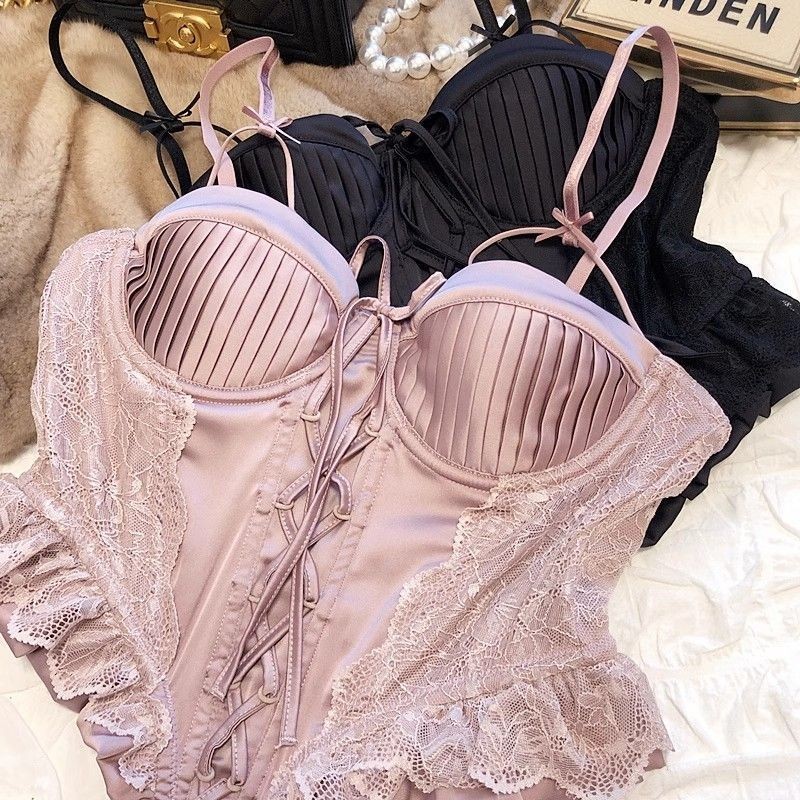 Pháp Gợi Cảm Satin Ren Áo Nóng Hẹp Eo Mỏng Hơn Nhìn Đồ Lót Hỗ Trợ Hàng Đầu Xương Cá Áo Ngực Mỏng Thép Mềm Vòng Áo Ngực