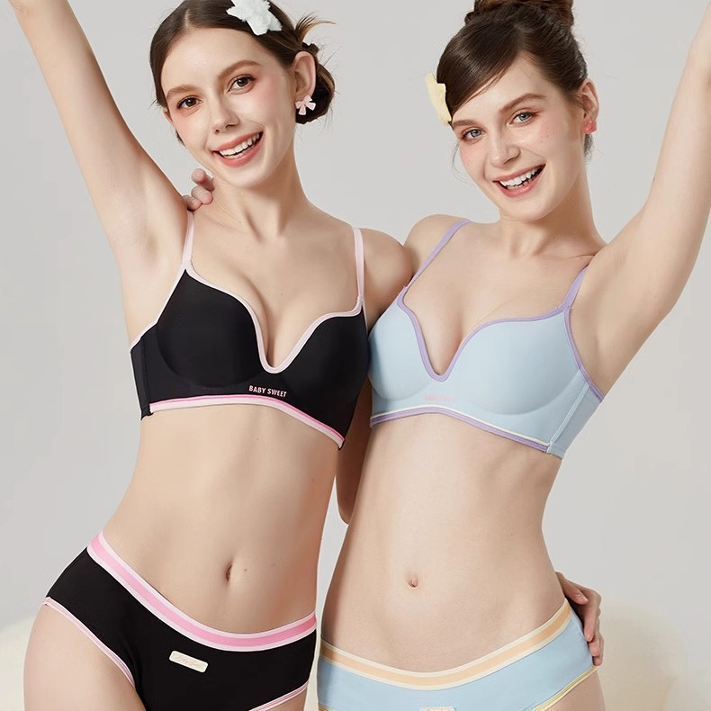 Áo Ngực + Quần Lót Bé Gái Trẻ Bộ Áo Ngực Mềm Mại Liền Mạch Không Dây Nữ Bralette Nhỏ Ngực Đẩy Lên Quần Lót Nữ