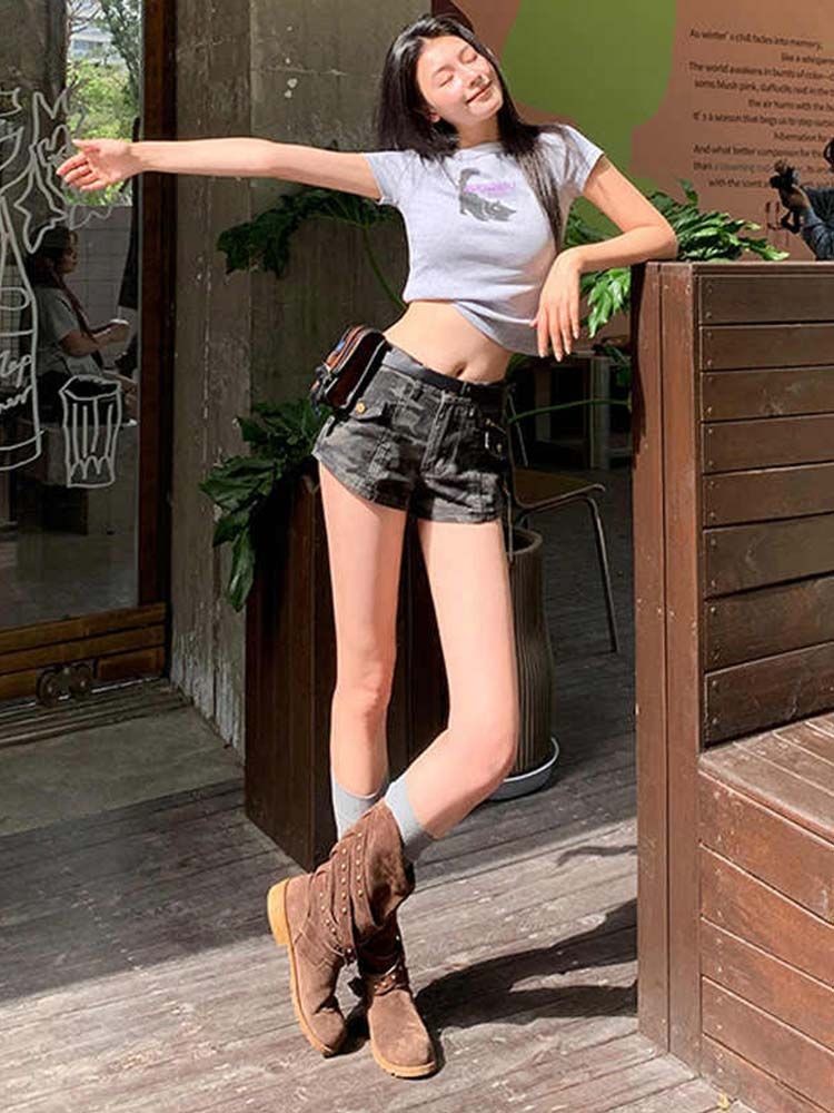 Lan ~ Ngụy Trang Quần Short Denim Nữ Mùa Hè Phong Cách Mới Phong Cách Mỹ Đường Phố Hot Girl Cao Cấp Ôm Hơn Thiết Kế Dáng Rộng Nóng Quần