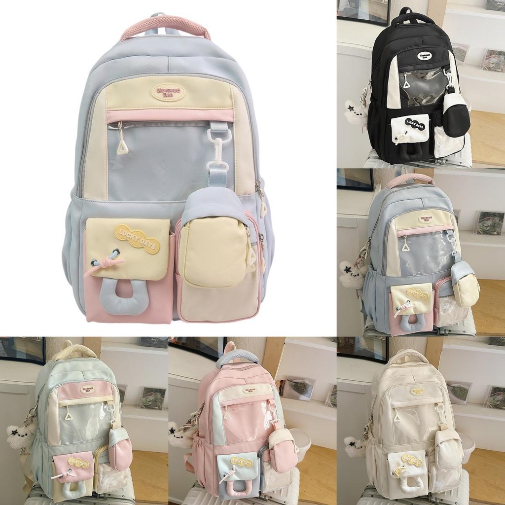 Ba lô Nylon cho bé gái có in hình học và hệ thống vai thoải mái để sử dụng ở trường