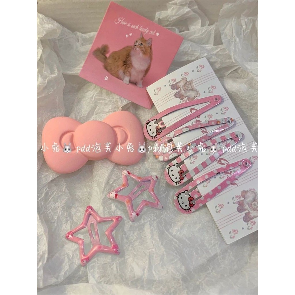 Pink kitty Kẹp Tóc Nơ kt Bên Nổ Kẹp Phụ Kiện Tóc Nữ Dễ Thương