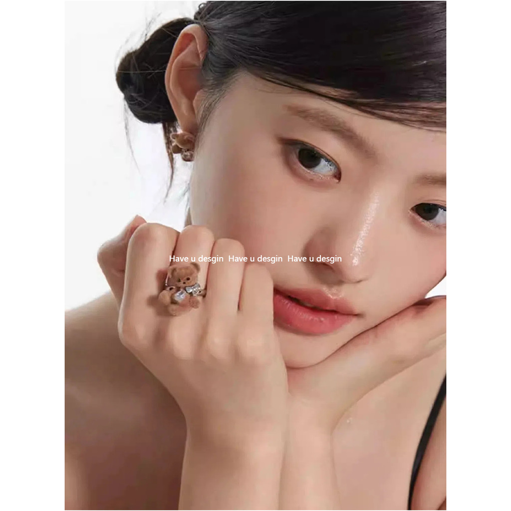 Có u desgin Đổ Xô Gấu Nơ Zircon Nguyên Bản Dễ Thương Cao Cấp Nhẫn Trang Sức Mở Nhẫn Trang Sức