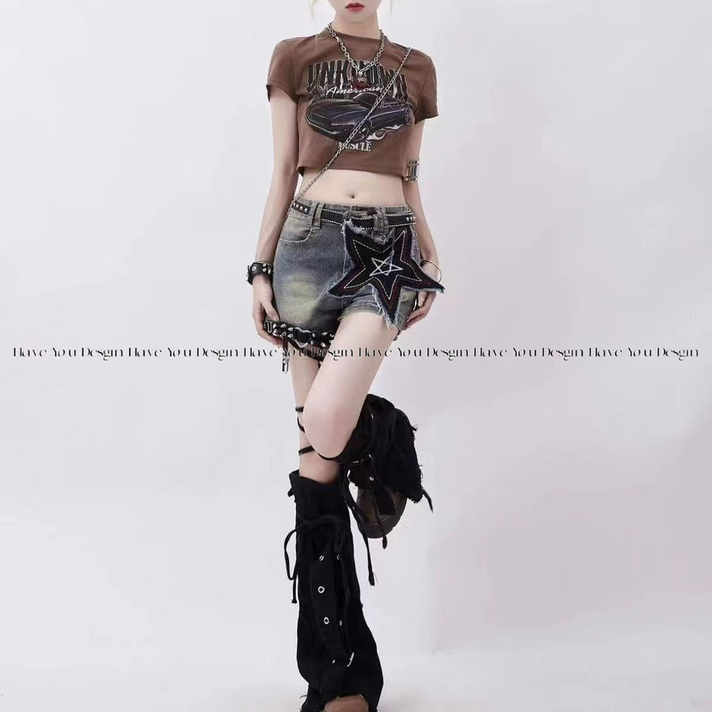 Y2k Hot Girl Đen Denim Chân Bao Mỏng Hơn Nhìn Dây Rút Cọc Tất Thiết Kế Chữ Thập Boot Bao loe Tất Hợp Thời Trang